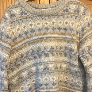 Boden Women’s Cream and Blue Crewneck Sweater